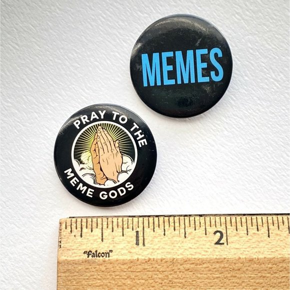 Memes Pray To Meme Gods Pin Button Pinback Collectible Set Of 2 - Picture 4 of 4